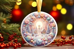 Detailed Christmas Candy Round Ornament Sublimation PNG Product Image 1