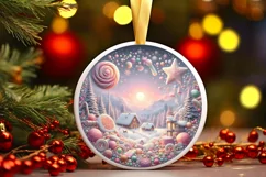 Detailed Christmas Candy Round Ornament Sublimation PNG Product Image 3