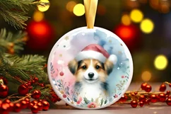 Colorful Christmas Dog Round Ornament Sublimation PNG Product Image 2