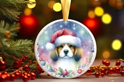 Colorful Christmas Dog Round Ornament Sublimation PNG Product Image 1