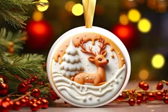 3D Deer Round Ornament Sublimation PNG Product Image 1