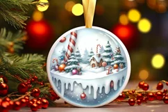 Winter Candies Watercolor Round Ornament Sublimation PNG Product Image 1