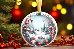 Winter Candies Watercolor Round Ornament Sublimation PNG Product Image 2