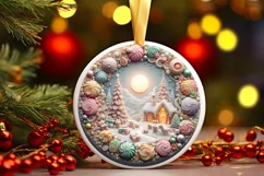 Detailed Christmas Candy Round Ornament Sublimation PNG Product Image 3