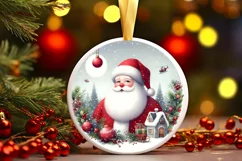 Winter Santa Round Ornament Sublimation PNG Product Image 3