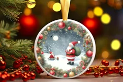 Winter Santa Round Ornament Sublimation PNG Product Image 3