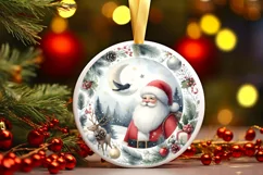 Winter Santa Round Ornament Sublimation PNG Product Image 2