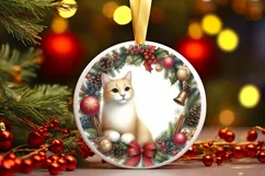 Winter Cat Round Ornament Sublimation PNG Product Image 2