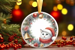Winter Cat Round Ornament Sublimation PNG Product Image 3