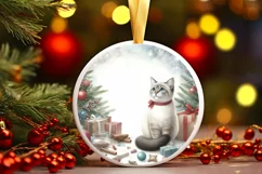 Winter Cat Round Ornament Sublimation PNG Product Image 2