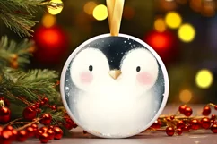 Winter Penguin Round Ornament Sublimation PNG Product Image 2