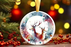 Colorful Christmas Reindeer Round Ornament Sublimation PNG Product Image 2