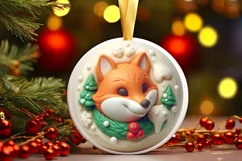 Winter Fox Round Ornament Sublimation PNG Product Image 3