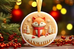 Winter Fox Round Ornament Sublimation PNG Product Image 2