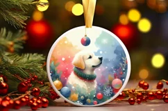 Colorful Christmas Dog Round Ornament Sublimation PNG Product Image 1