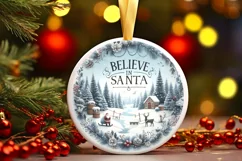 Believe in Santa Winter Scene Round Ornament Sublimation PNG Product Image 3