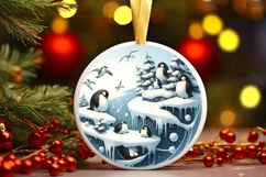 3D Winter Scene with Penguins Sublimation PNG Product Image 1