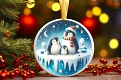 3D Winter Scene with Penguins Sublimation PNG Product Image 1