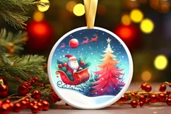 Santa's Sleigh Round Ornament Sublimation PNG Product Image 1