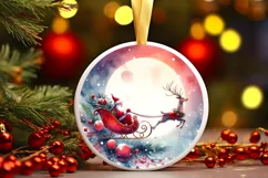 Santa's Sleigh Round Ornament Sublimation PNG Product Image 3
