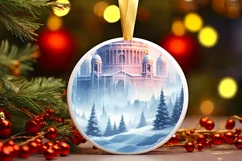 Winter Scene Tour Eifel Round Ornament Sublimation PNG Product Image 3