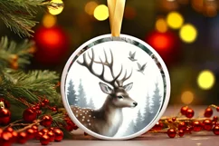 Reindeer Round Ornament Sublimation PNG Product Image 2