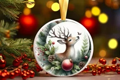 Reindeer Round Ornament Sublimation PNG Product Image 3