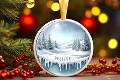 Winter Scene Believe Round Sublimation PNG Product Image 1