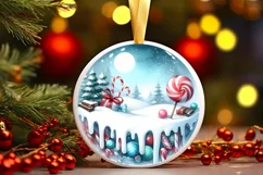 Winter Scene with Candies Round Ornament Sublimation PNG Product Image 1