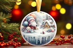 Winter Scene with Santa Round Ornament Sublimation PNG Product Image 3
