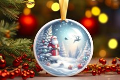 Winter Scene with Santa Round Ornament Sublimation PNG Product Image 1