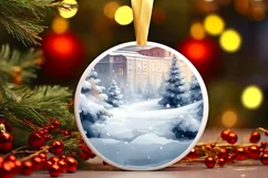 Melting Winter Scene Spain Round Ornament Sublimation PNG Product Image 1