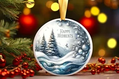 Happy Moments Round Christmas Ornament Sublimation PNG Product Image 1