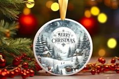 Winter Scene Merry Christmas Round Ornament Sublimation PNG Product Image 3
