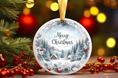 Winter Scene Merry Christmas Round Ornament Sublimation PNG Product Image 1