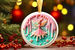 3D Christmas Fairy Winter Round Ornament Sublimation PNG Product Image 1