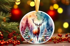 Colorful Christmas Reindeer Round Ornament Sublimation PNG Product Image 3