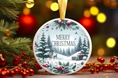 Merry Christmas Winter Scene Round Ornament Sublimation PNG Product Image 3
