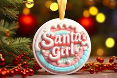 Santa's Girl Round Ornament Sublimation PNG Product Image 1