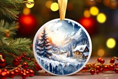 Winter Scene Eiffel Round Christmas Ornament Sublimation PNG Product Image 3