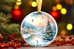 Winter Scene Eiffel Round Christmas Ornament Sublimation PNG Product Image 1