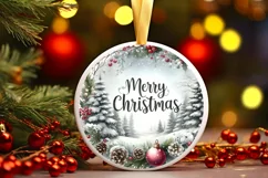 Merry Christmas Winter Scene Round Ornament Sublimation PNG Product Image 1