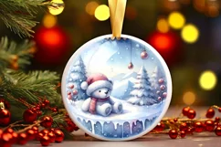 Winter Scene with Teddy Bear Round Christmas Ornament Product Image 3