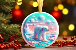 Christmas Round Cute Polar Bear Ornament Sublimation Product Image 1