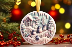 Christmas Round Cute Penguin Ornament Sublimation Product Image 2