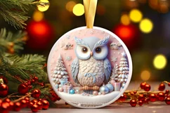 Christmas Round Cute 3D Owl Ornament Sublimation Product Image 2