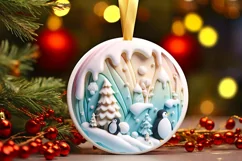 3D Christmas Round Cute Penguin Ornament Sublimation Product Image 2