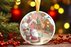 Christmas Round Cute Pink Santa Ornament Sublimation Product Image 1