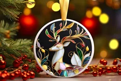 Christmas Round Cute Reindeer Ornament Sublimation PNG Product Image 2