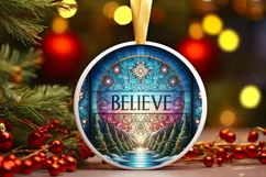 Believe Stained Glass Christmas Round Cute Ornament Sublimat Product Image 2